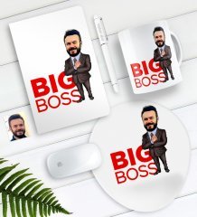 Kişiye Özel Bay Big Boss Karikatürlü Defter Kalem Kupa Mouse Pad Seti-2