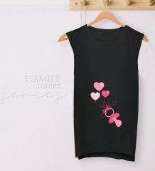 BK Gift Emzik Tasarımlı Siyah Sıfır Kol Hamile Tişört-1, Hamile Giyim, Eşe Hediye
