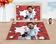 Kişiye Özel Erkek Veteriner Hekim Karikatürlü 1000 Parça Profesyonel Puzzle-1