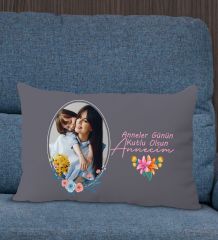 BK Gift Kişiye Özel Fotoğraflı Anneler Günü Tasarımlı Premium Kumaş Antrasit Dikdörtgen Kırlent Yastık, Anneler Günü Hediyesi, Ev Dekorasyonu-1