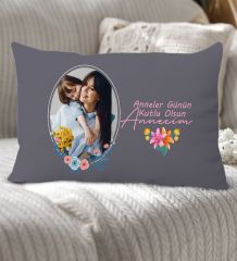 BK Gift Kişiye Özel Fotoğraflı Anneler Günü Tasarımlı Premium Kumaş Antrasit Dikdörtgen Kırlent Yastık, Anneler Günü Hediyesi, Ev Dekorasyonu-1