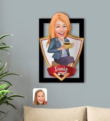 Kişiye Özel İsimli Kadın Karikatürlü 3D Ahşap Tablo-107