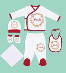 BK Kids Kişiye Özel Hastane Çıkışı, Bebek Kıyafeti, Yeni Doğan Bebek Hediyesi, 6 Parça Kırmızı Bebek Elbise Giyim Seti-14