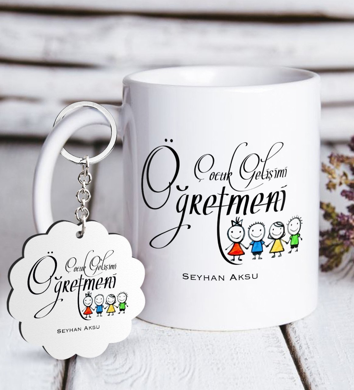 Kişiye Özel Çocuk Gelişimi Öğretmeni Beyaz Kupa ve Anahtarlık Hediye Seti-2