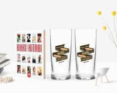 Kişiye Özel Renkli Baskılı Yarıya Kadar Değil Yaraya Kadar Tasarımlı İkili Rakı Bardağı ve Rakı Cep Kitabı Hediye Seti-6