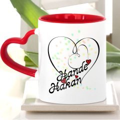 Kişiye Özel Sevgililer Günü Tasarımlı Kırmızı Kalpli Kupa Bardak - 11