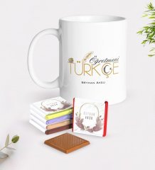 Kişiye Özel Türkçe Öğretmeni Beyaz Kupa ve Çikolata Hediye Seti