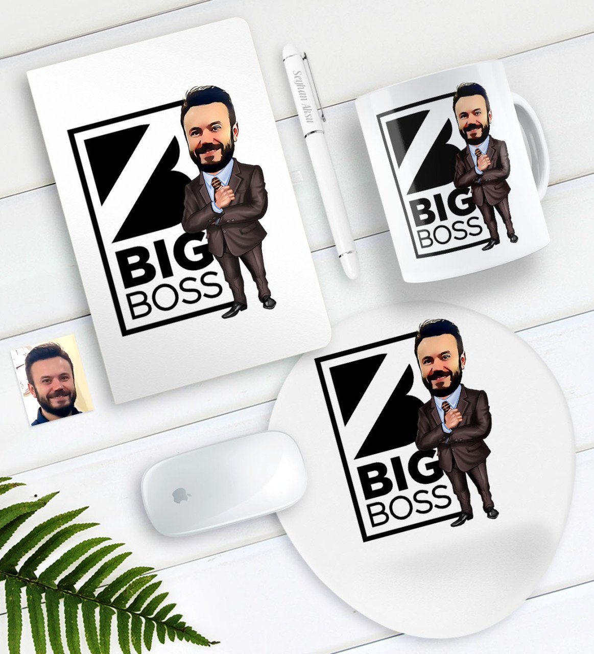 Kişiye Özel Bay Big Boss Karikatürlü Defter Kalem Kupa Mouse Pad Seti-1