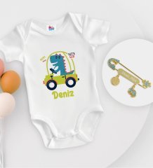 BK Kids Kişiye Özel İsimli Beyaz Bebek Body Zıbın ve Erkek Bebek İğnesi Hediye Seti-34