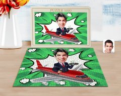 Kişiye Özel Erkek Uçuş Görevlisi Karikatürlü 1000 Parça Profesyonel Puzzle-1