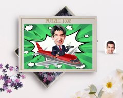 Kişiye Özel Erkek Uçuş Görevlisi Karikatürlü 1000 Parça Profesyonel Puzzle-1
