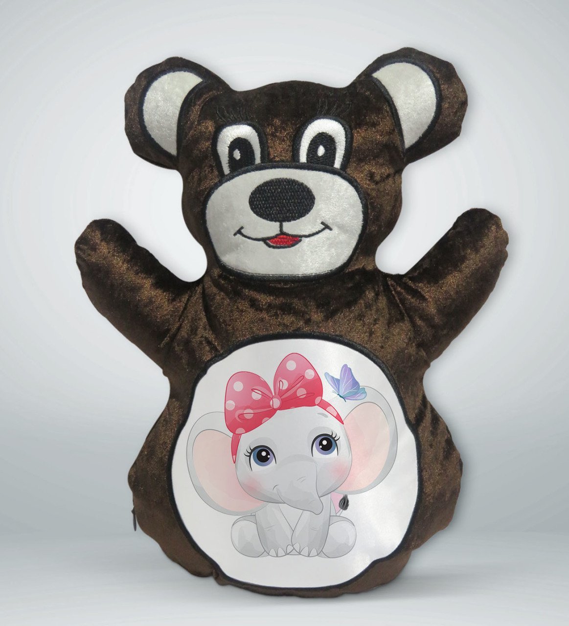 BK Gift Sevimli Fil Tasarımlı Kahverengi Ayıcık Yastık-4