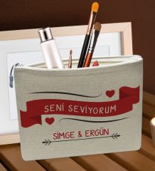 BK Gift Kişiye Özel Keten Makyaj Çantası, Sevgiliye Hediye, Arkadaşa Hediye, Sevgililer Günü Hediyesi, Doğum Günü Hediyesi-10