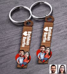 BK Gift Kişiye Özel Sevgili Temalı 2’li Ahşap Anahtarlık, Sevgiliye Hediye,Doğum Günü Hediyesi, Sevgililer Günü Hediyesi