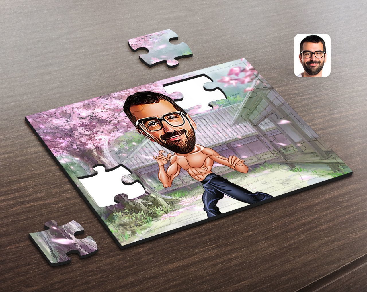 Kişiye Özel Bruce Lee Karikatürlü Ahşap Puzzle-1