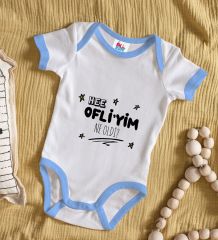 BK Kids Ofliyim Ne Oldi Tasarımlı Mavi Bebek Body Zıbın-1