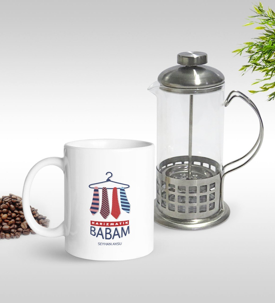 Kişiye Özel Karizmatik Baba Tasarımlı Kupa & French Press Seti-1