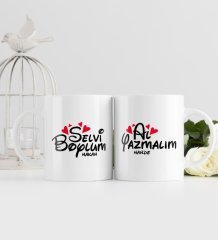 Kişiye Özel Selvi Boylum Al Yazmalım Tasarımlı İkili Beyaz Kupa Bardak-1