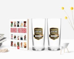 Kişiye Özel Renkli Baskılı Yarıya Kadar Değil Yaraya Kadar Tasarımlı İkili Rakı Bardağı ve Rakı Cep Kitabı Hediye Seti-5