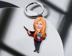 BK Gift Kişiye Özel Öğretmen Karikatürlü Ahşap Anahtarlık-9 Sevgiliye Hediye, Arkadaşa Hediye, Doğum Günü Hediyesi