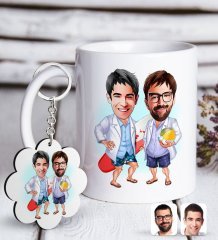 Kişiye Özel Kankalar Karikatürlü Beyaz Kupa ve Anahtarlık Hediye Seti-2