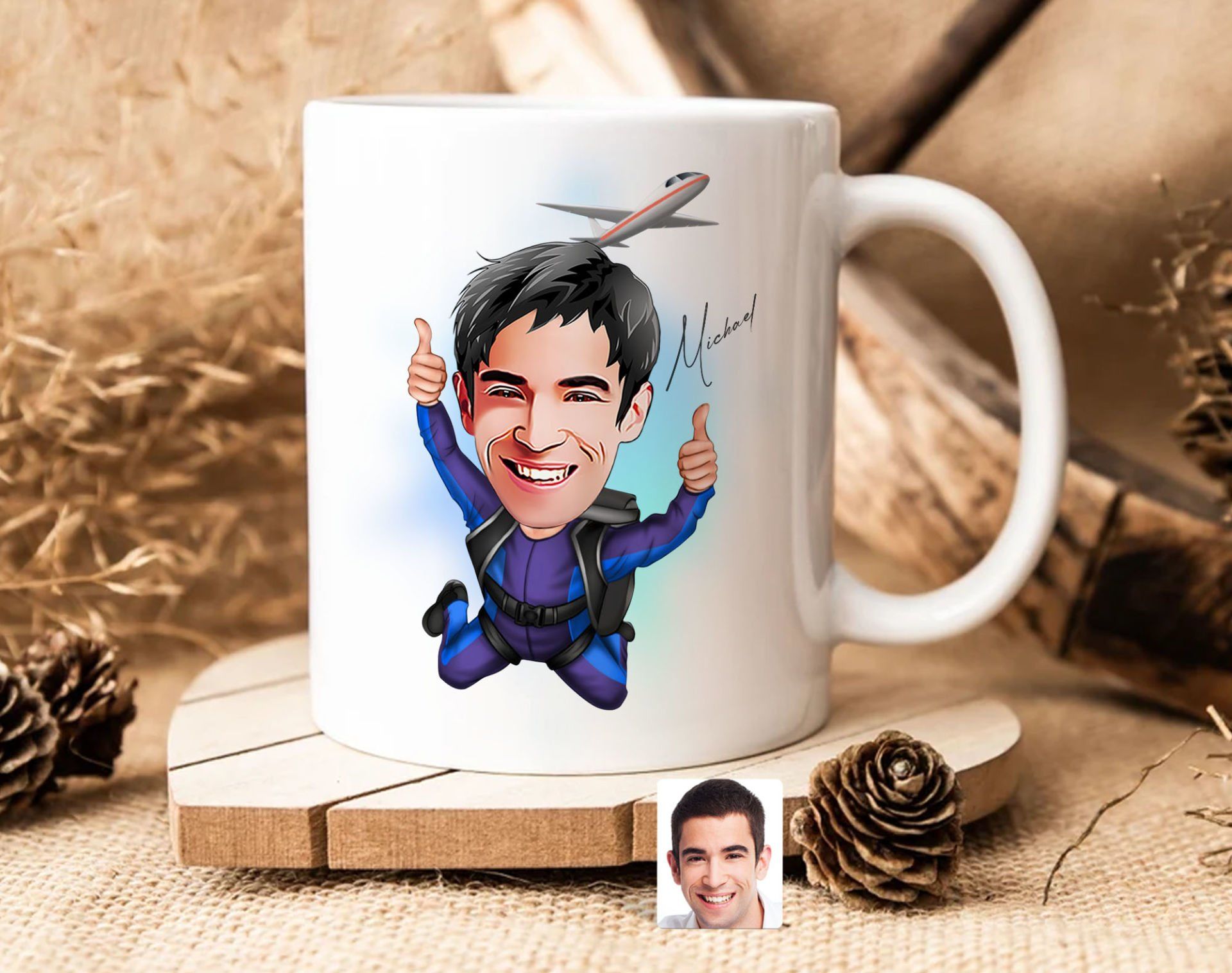 Bk Gift Kişiye Özel Paraşüt Karikatürlü Beyaz Kupa Bardak-1, Sevgiliye Hediye, Arkadaşa Hediye