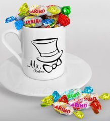 Kişiye Özel Sevgililer Günü Türk Kahvesi Fincanı ve Haribo Şeker Hediye Seti-94