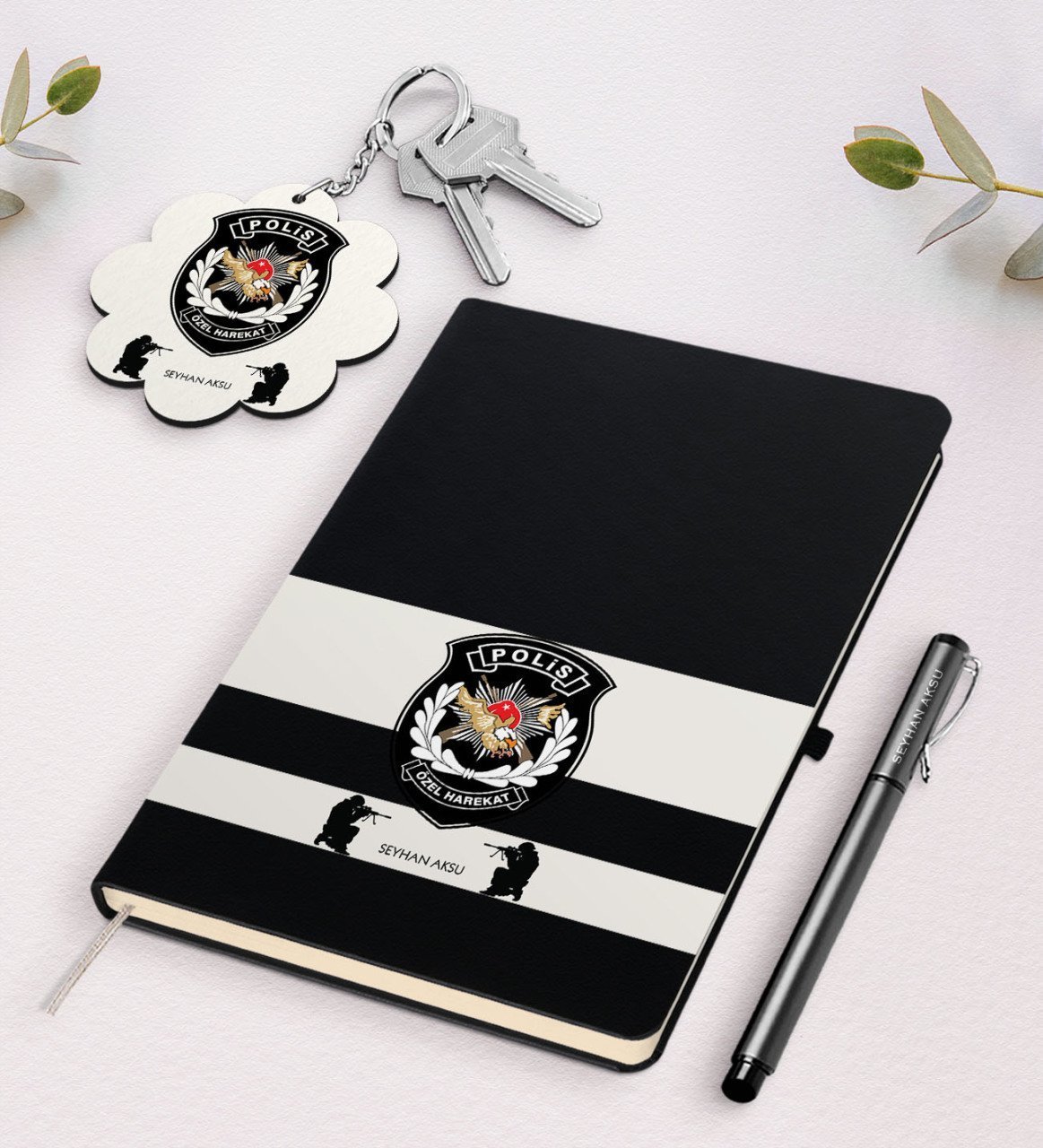 Kişiye Özel Polis Özel Harekat Siyah Defter Kalem Ve Anahtarlık Hediye Seti