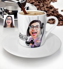 Kişiye Özel Bayan Fotoğraf Sanatçısı Karikatür Türk Kahvesi Fincanı - 1
