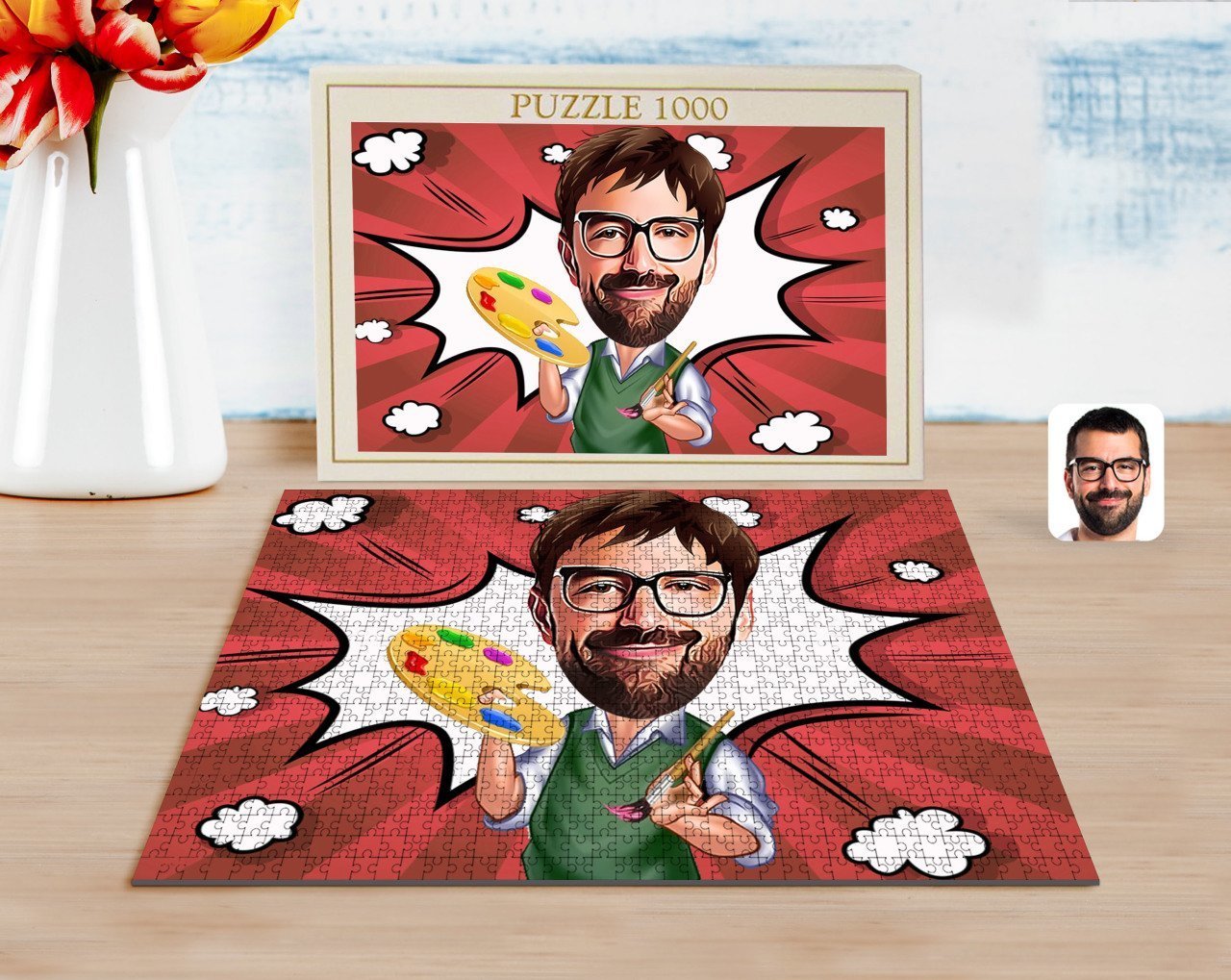 Kişiye Özel Erkek Ressam Karikatürlü 1000 Parça Profesyonel Puzzle-1