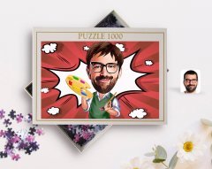 Kişiye Özel Erkek Ressam Karikatürlü 1000 Parça Profesyonel Puzzle-1