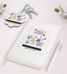 Kişiye Özel Kimya Öğretmeni Beyaz Defter Kalem Ve Anahtarlık Hediye Seti-4