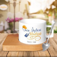 Kişiye Özel Mesleki Fen İşleri Müdürü Ahşap Altlıklı Seramik Fincan