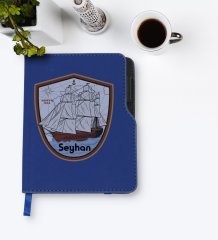 Kişiye Özel Gemi Tasarımlı Lacivert Termo Deri Defter-3