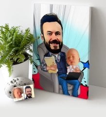Kişiye Özel Baba Oğul Karikatür Kanvas Tablo (30 x 50 cm.) - 1