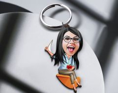 BK Gift Kişiye Özel Öğretmen Karikatürlü Ahşap Anahtarlık-8 Sevgiliye Hediye, Arkadaşa Hediye, Doğum Günü Hediyesi