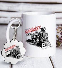 Kişiye Özel Mesleki Makinist Beyaz Kupa ve Anahtarlık Hediye Seti