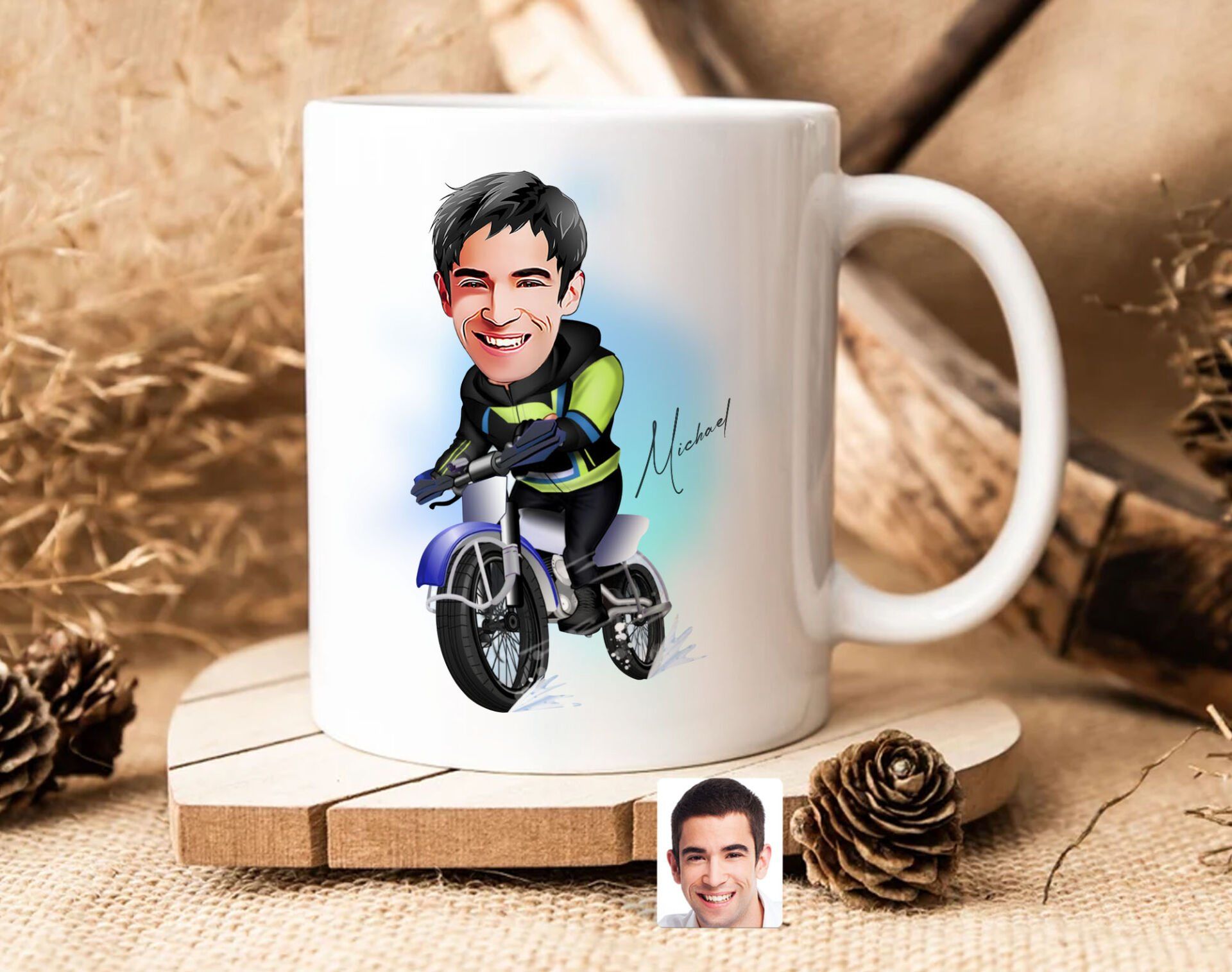 Bk Gift Kişiye Özel Motorcu Karikatürlü Beyaz Kupa Bardak-1, Sevgiliye Hediye, Arkadaşa Hediye