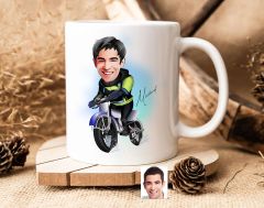 Bk Gift Kişiye Özel Motorcu Karikatürlü Beyaz Kupa Bardak-1, Sevgiliye Hediye, Arkadaşa Hediye