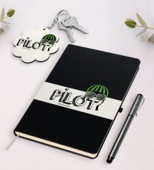 Kişiye Özel Pilot Siyah Defter Kalem Ve Anahtarlık Hediye Seti