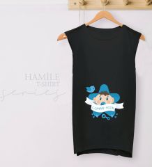 BK Gift Coming Soon Tasarımlı Siyah Sıfır Kol Hamile Tişört-1, Hamile Giyim, Eşe Hediye