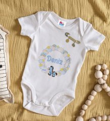 BK Kids Kişiye Özel İsimli Beyaz Bebek Body Zıbın ve Erkek Bebek İğnesi Hediye Seti-25