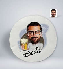 Kişiye Özel İsimli Erkek Karikatürlü Yuvarlak Araç Koltuk Yastığı-51