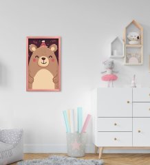 BK Home Tatlı Ayıcık Tasarımlı Dekoratif Pembe Ahşap Çerçeveli Çocuk Odası Tablo-6