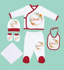 BK Kids Kişiye Özel Hastane Çıkışı, Bebek Kıyafeti, Yeni Doğan Bebek Hediyesi, 6 Parça Kırmızı Bebek Elbise Giyim Seti-11