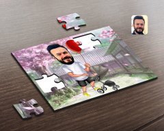 Kişiye Özel Aile Babası Karikatürlü Ahşap Puzzle-2