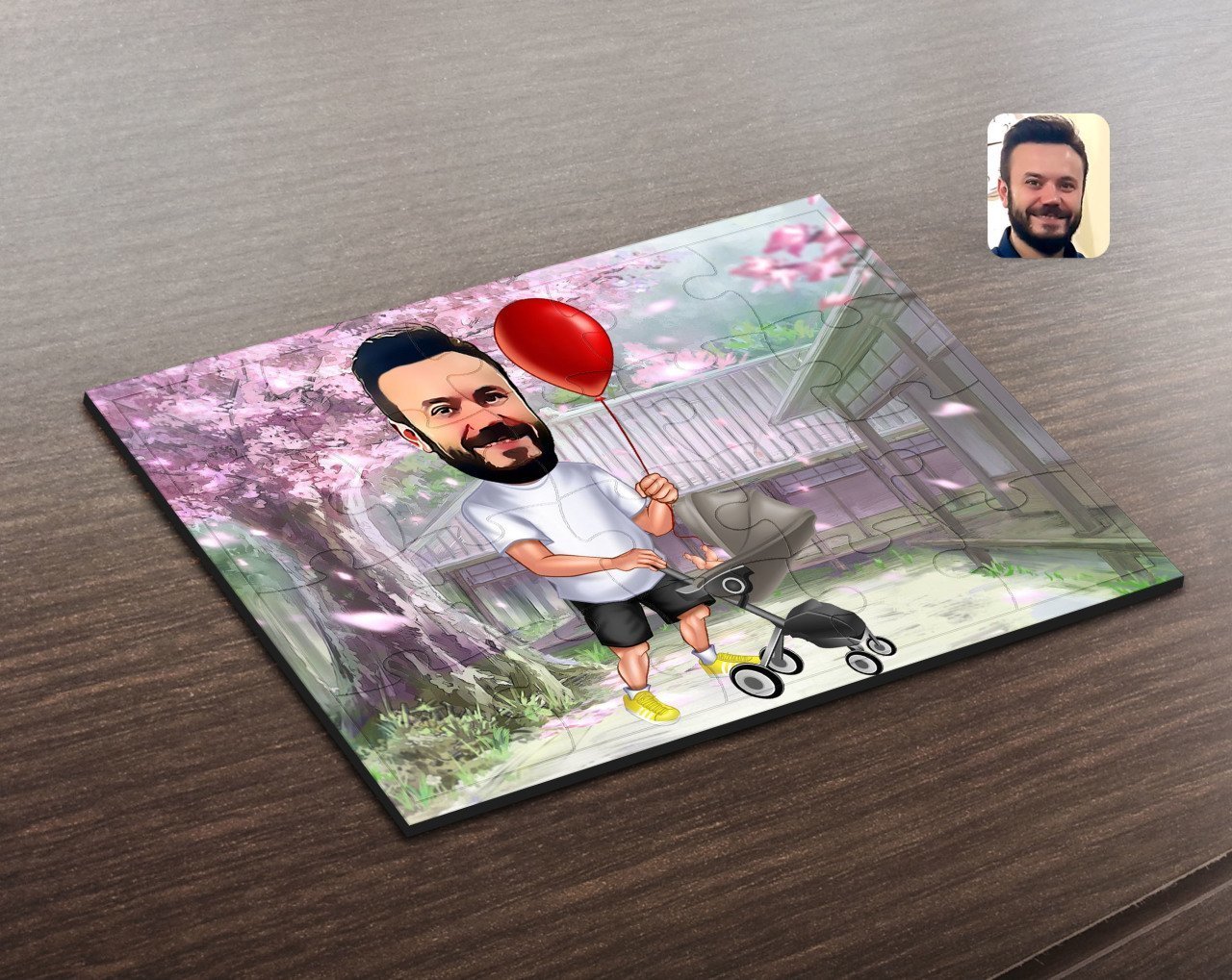 Kişiye Özel Aile Babası Karikatürlü Ahşap Puzzle-2