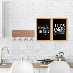 BK Home Doğal Ahşap Dekoratif Fincan Askılığı ve 2’li Mutfak Konseptli Ahşap Tablo-9
