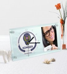 Kişiye Özel Komiser Temalı Masaüstü Cam Saat - 2