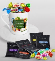 Kişiye Özel Dünyanın En İyi Öğretmeni Türk Kahvesi Fincanı Selamlique Karışık Türk Kahvesi ve Haribo Şeker Hediye Seti-26